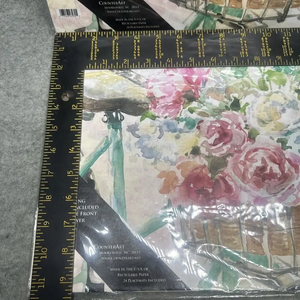 48 Counter Art Recyclable Paper Placemats Flowers Basket Bicycle USA 17